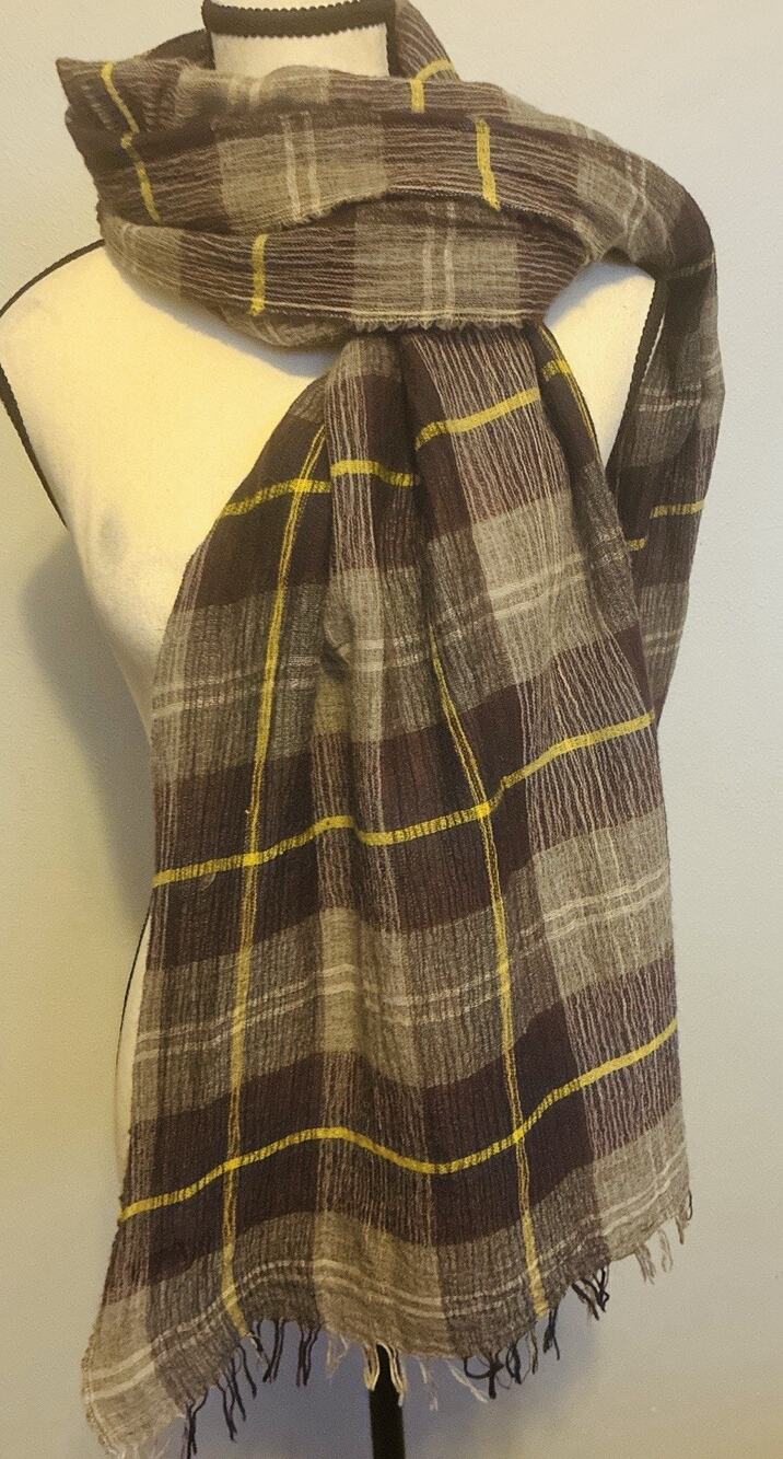 J Crew Blue Plaid Woven Soft scarf with Fringe 20X74